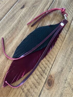 Double Feather Tassel Bag Charm Leather